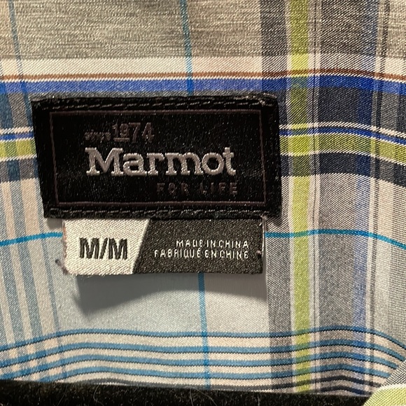 Marmot short sleeve plaid blue white mens sz M shirt ☀️ - Picture 3 of 4